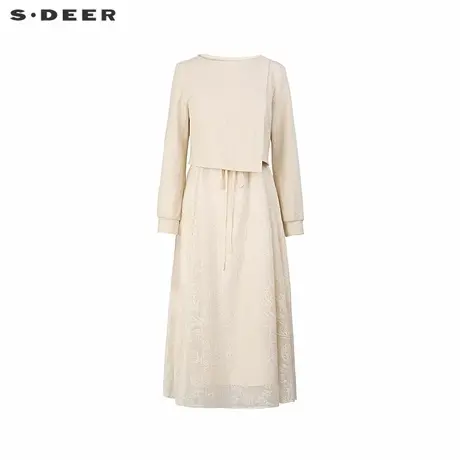 sdeer圣迪奥女装优雅圆领收腰绣花吊带裙套装S244Z1418商品大图