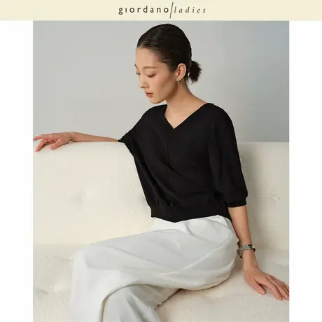 GL2025夏季新款V领针织衫女双面穿后幅纽扣蝙蝠袖针织衫02355059商品大图