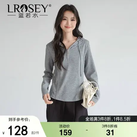 蓝若水大码女装休闲套头连帽卫衣胖MM秋装新款半拉链减龄显瘦上衣商品大图