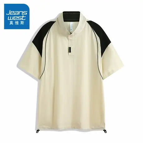 N5真维斯短袖T恤男2025夏季新款撞色拼接透气男士宽松男装上衣服商品大图