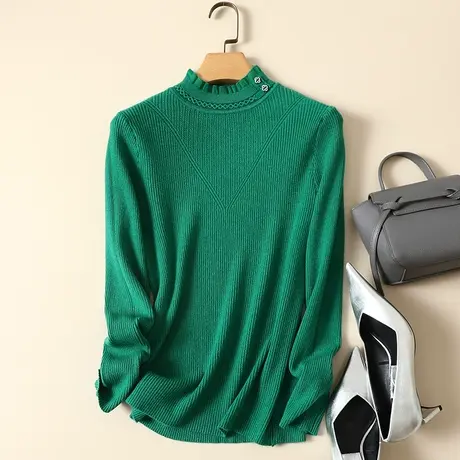 秋冬2023年新款蕾丝拼接半高领女士内搭针织显瘦洋气打底衫毛衣女图片