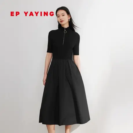 EP YAYING雅莹女装 拼接设计感小黑裙针织裙 2024春装新款4642A商品大图