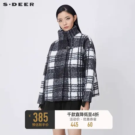 sdeer圣迪奥冬装高领撞色格纹羊羔绒短款外套女S21462212🌞商品大图