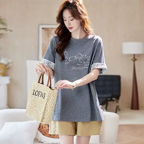 宝诗黎圆领烫钻棉质短袖T恤女2025夏季韩系时尚洋气宽松百搭上衣图片