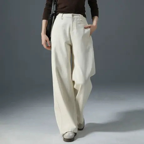 白色阔腿牛仔裤女2025新款春季小个子高腰宽松窄版拖地裤直筒裤子图片