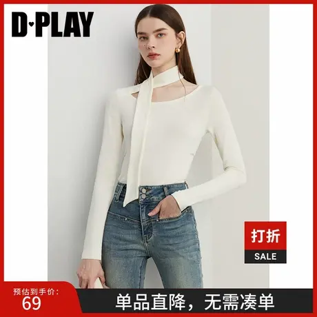 DPLAY【惠品】2025年春季新款白色T恤女简约修身长袖小衫打底衫商品大图