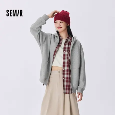 森柔棉|森马外套女慵懒落肩休闲简约风chic秋季连帽宽松夹克百搭商品大图