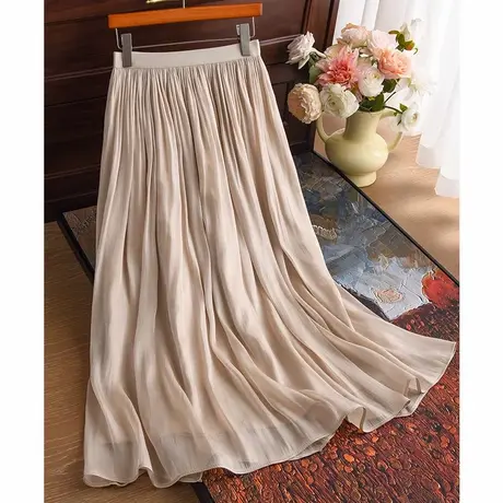 拉夏贝尔高端香槟色流沙网纱半身裙女夏薄款2025新款垂坠感a字裙商品大图