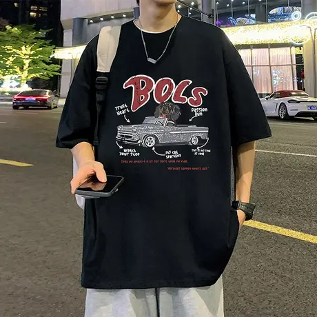 美式纯棉短袖男夏季2025新款潮牌半袖ins设计感卡通t恤宽松上衣服图片