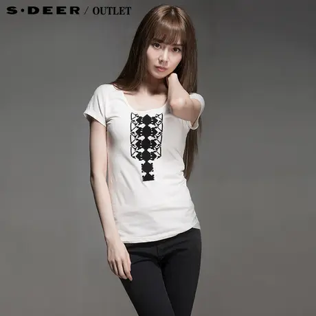 s.deer【新品】圣迪奥专柜正品女装创意十字绣短袖T恤S14280183图片