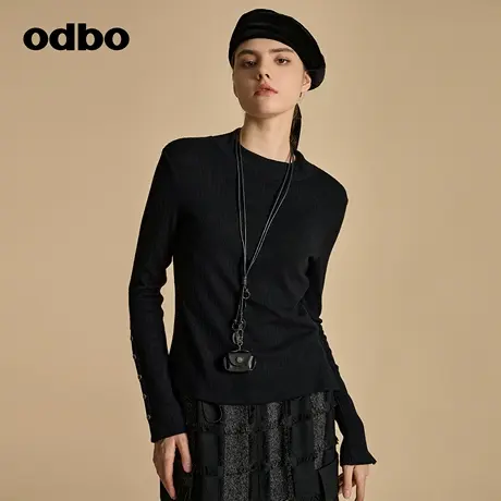odbo/欧迪比欧原创设计感简约黑色针织衫女秋冬新款内搭上衣图片