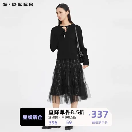 sdeer圣迪奥女装圆领网纱针织两件套连衣裙S214Z1233🕔商品大图