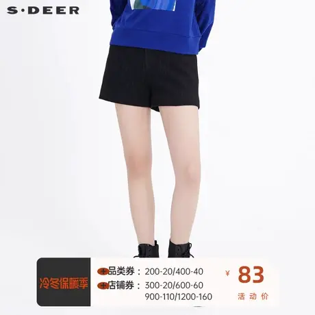 sdeer圣迪奥毛呢裤季新款复古条纹插袋毛呢短裤靴裤S20460903图片