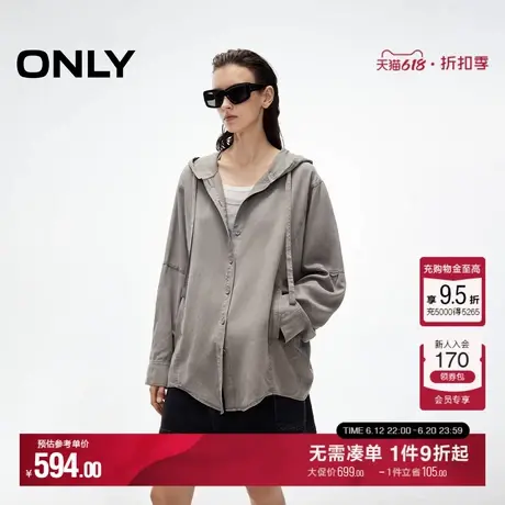 ONLY2025夏季新款慵懒随性纯色宽松蝙蝠袖连帽可调节长袖衬衫女商品大图