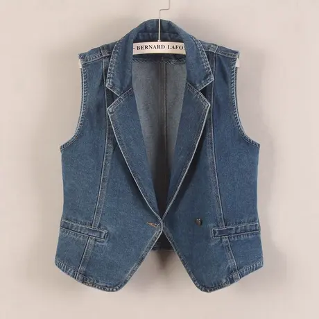 牛仔马甲女短款修身韩版2025新款春秋无袖外套背心西装领帅气马夹商品大图