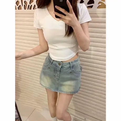 chic甜辣性感短款露脐半袖T恤女夏季韩版修身打底小衫短袖V领上衣商品大图