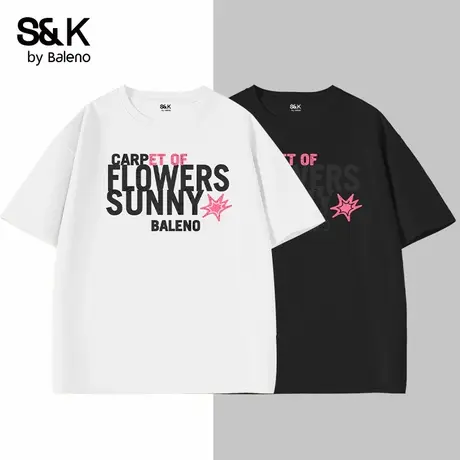 班尼路S&K潮牌字母t恤男短袖2025新款夏季宽松大码纯棉重磅打底衫商品大图