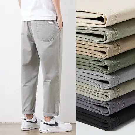 汉斯卡九分裤男生夏季薄款纯棉休闲裤子男士宽松简约百搭直筒裤潮商品大图