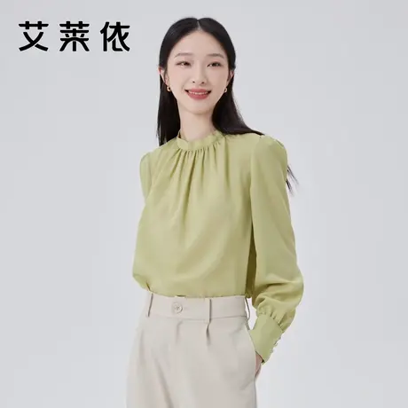 艾莱依宫廷风长袖雪纺衬衫女夏季新款印花圆领时尚气质感显瘦上衣商品大图