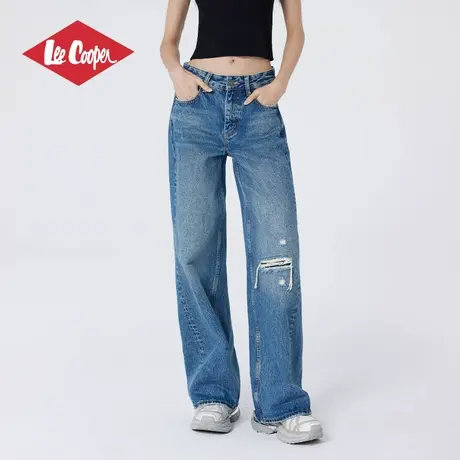 Lee Cooper/李库珀 夏季破洞蓝色牛仔裤女款25潮流休闲水洗直筒裤图片