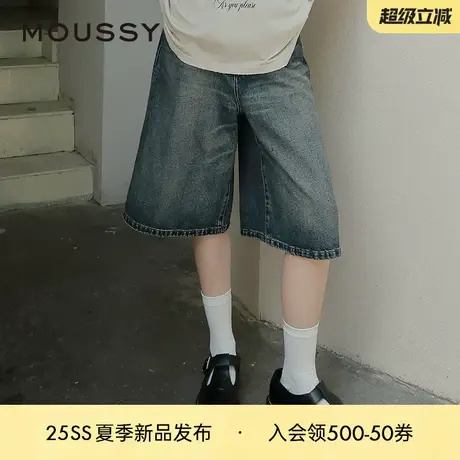 moussy 2025早秋新品休闲风复古舒适宽松牛仔短裤女028IAA11-1003商品大图