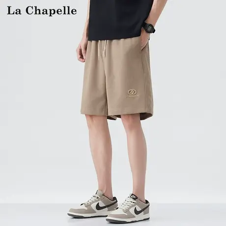 拉夏贝尔空气层针织短裤男夏季薄款刺绣休闲宽松直筒裤男生五分裤图片