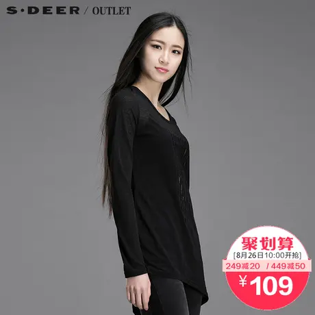 s.deer【聚】圣迪奥专柜正品女装结构几何微透针织T恤S15180232图片