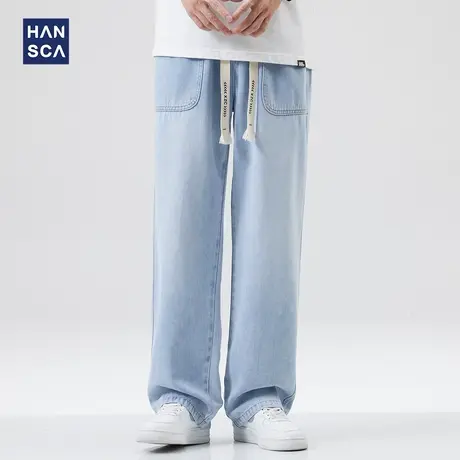 hansca天丝牛仔裤男夏季薄款冰丝莱赛尔潮牌直筒宽松休闲阔腿长裤商品大图
