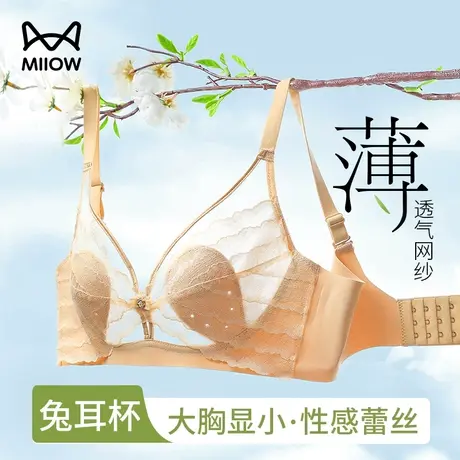 猫人内衣女夏天薄款大胸显小胸聚拢夏季性感蕾丝兔耳朵美背文胸罩图片