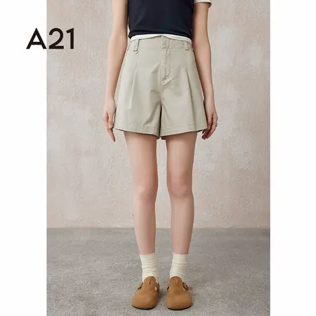 a21女装宽松超高腰阔腿梭织短裤夏季纯棉西装裤简约时尚三分裤女图片