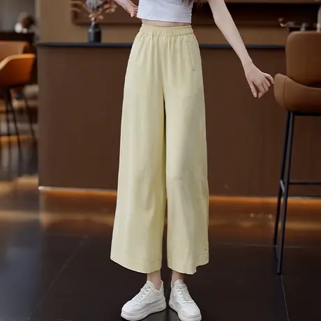 棉麻九分直筒裤女夏季高腰宽松阔腿裤松紧腰显瘦薄款垂感休闲裙裤商品大图