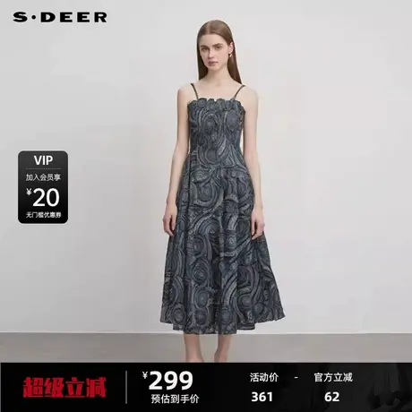 【新品上新】sdeer圣迪奥女装木耳边松紧印花吊带连衣裙S242Z12S7商品大图