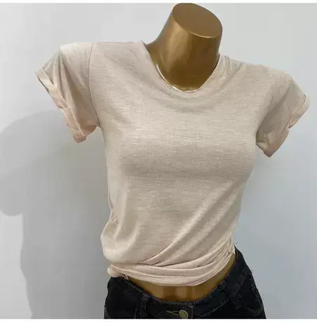 这个面料超喜欢！随意感卷边短袖T恤女ins韩国修身超薄打底衫上衣商品大图