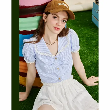 a02a02设计师法式假日娃娃领蕾丝边小个子女式衬衫夏季气质小衫图片