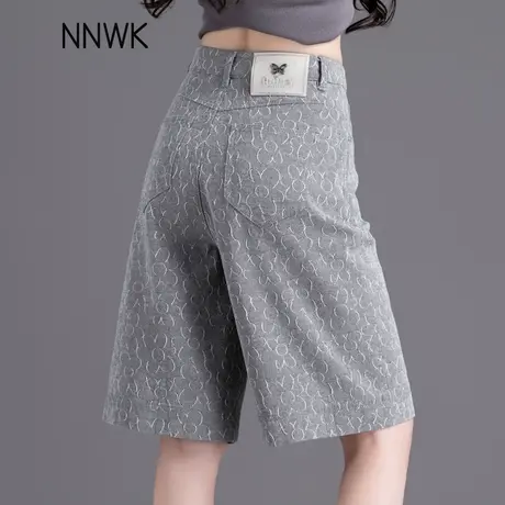 复古提花牛仔裤女夏薄款2025新款美式高街短裤五分裤宽松阔腿中裤商品大图