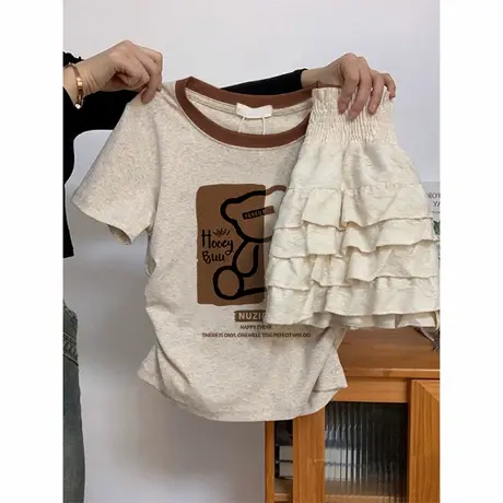 夏季辣妹风短款T恤女2024新款修身收腰显瘦上衣ins潮大码卡通短袖图片