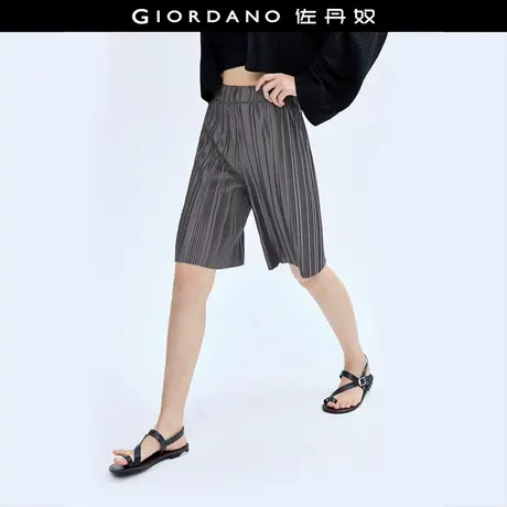 佐丹奴短裤女装压褶针织松紧腰薄休闲短裤 18404912商品大图