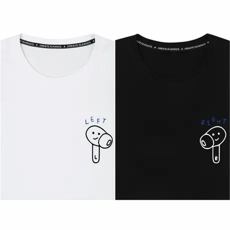 秀洛一对耳机情侣装纯棉衣服半袖打底衫情侣夏季短袖T恤男女宽松商品大图