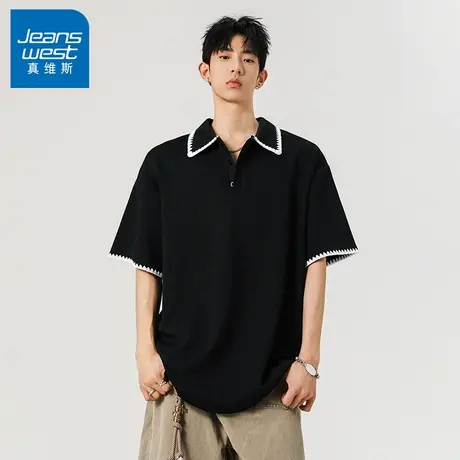 N5真维斯短袖t恤男翻领POLO衫2025夏季新款撞色宽松男士半袖上衣图片