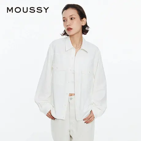 【百】moussy 2024夏季新品clean fit刺绣LOGO简约风衬衫图片