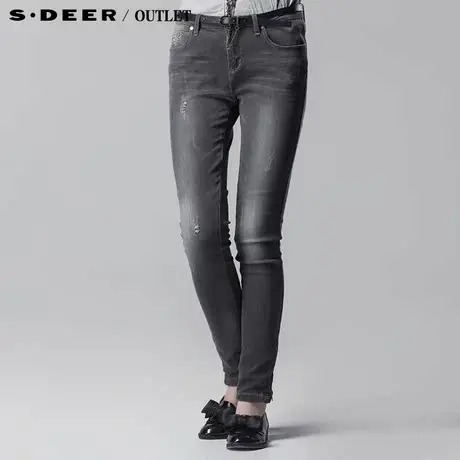 sdeer圣迪奥专柜正品女做旧磨破带拉链女式小脚裤3380882图片