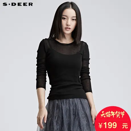 sdeer圣迪奥女2018冬装轻薄修身弹力圆领打底针织衫毛衣S16483585图片