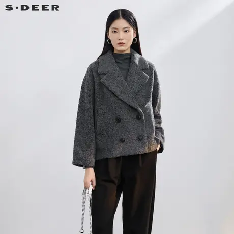 【直播间专属】sdeer圣迪奥双排扣仿羊羔毛短款外套S21462234图片