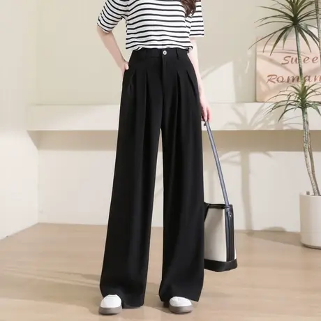 时尚气质休闲裤2024年夏季新款女高腰显瘦百搭简约宽松直筒西装裤图片