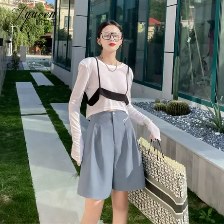 高腰西装短裤女夏季薄款韩版宽松休闲港味直筒中裤显瘦阔腿五分裤图片