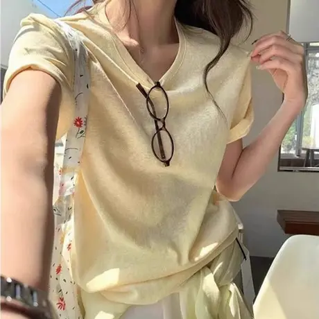 气质简约圆领短袖T恤女夏季宽松韩版薄款打底衫内搭可外穿上衣潮商品大图