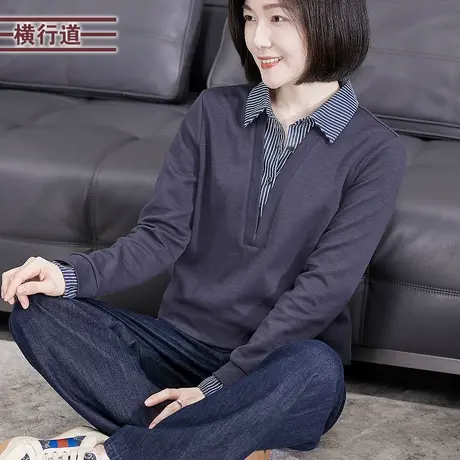 翻领假两件衬衫女2025春季新款拼接条纹时尚气质减龄衬衣女上衣图片