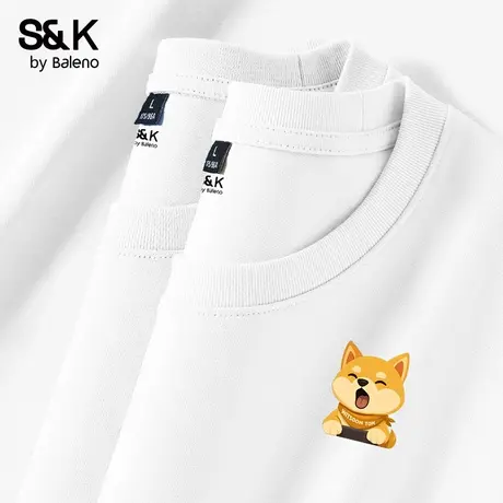 班尼路S&K印花短袖t恤男款夏季2025新款圆领纯棉内搭白色打底衫男商品大图