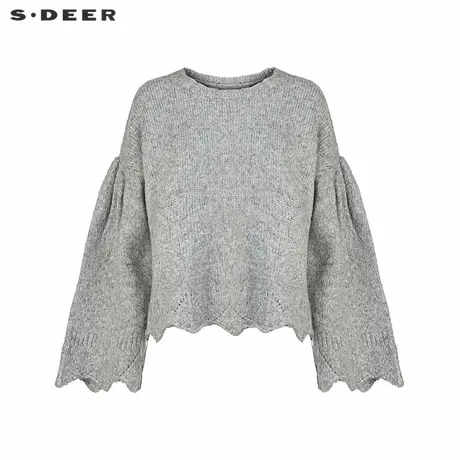 sdeer圣迪奥女装罗纹圆领钩花不规则宽松针织衫S244Z3537商品大图