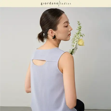GL2025夏季新款无袖针织衫女时髦后幅镂空圆领针织背心女02355060商品大图